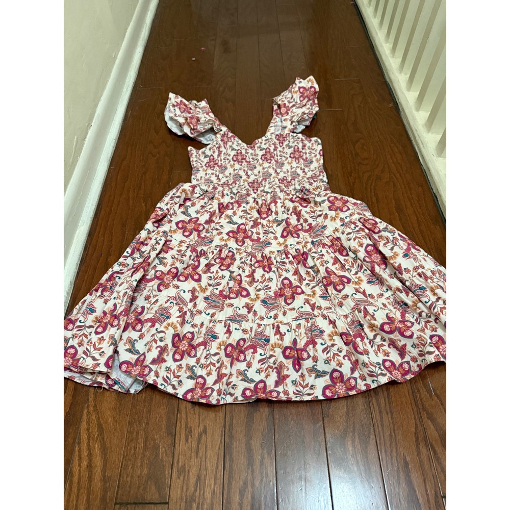 Anthropologie Forever that Girl cottage boho tiered mini dress pink/cream medium